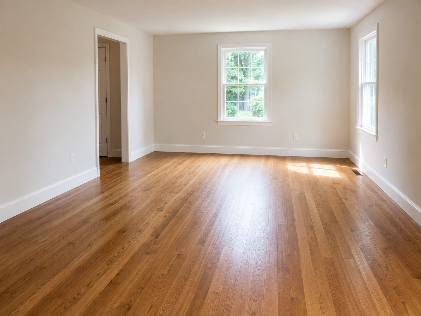 Freshly completed residential build-back interior with new drywall, painted walls, and restored trim in a New Jersey colonial home
