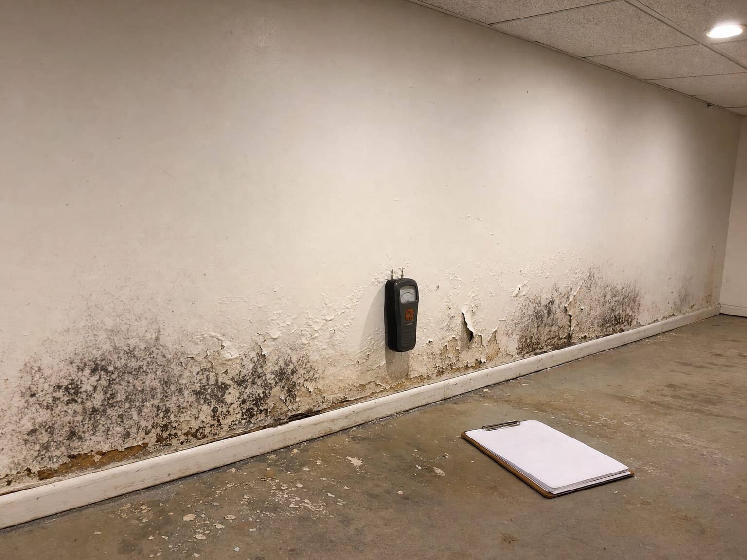 Air quality sampling pump on a tripod positioned in front of a residential HVAC return air vent with visible dust and discoloration on the grille