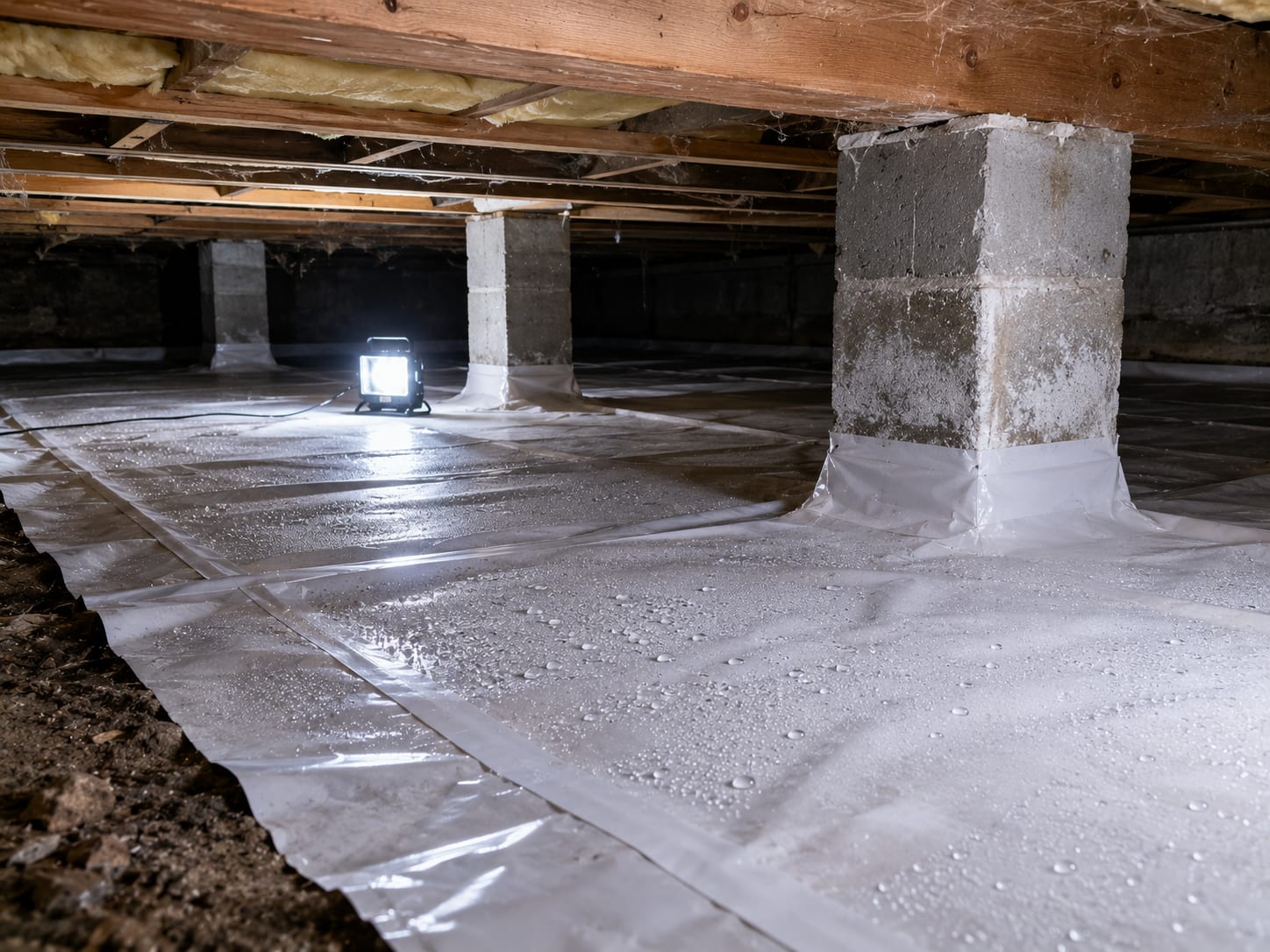 Air sampling pump and cassette collection kit arranged on a wooden floor inside a New Jersey home during post-remediation air quality testing
