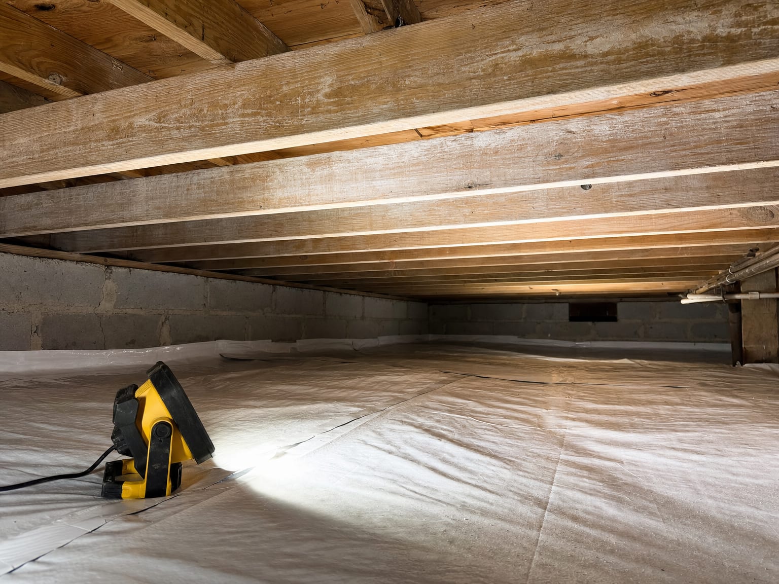 Bright clean finished basement interior of a New Jersey colonial home after full mold remediation and build-back with fresh drywall and painted walls