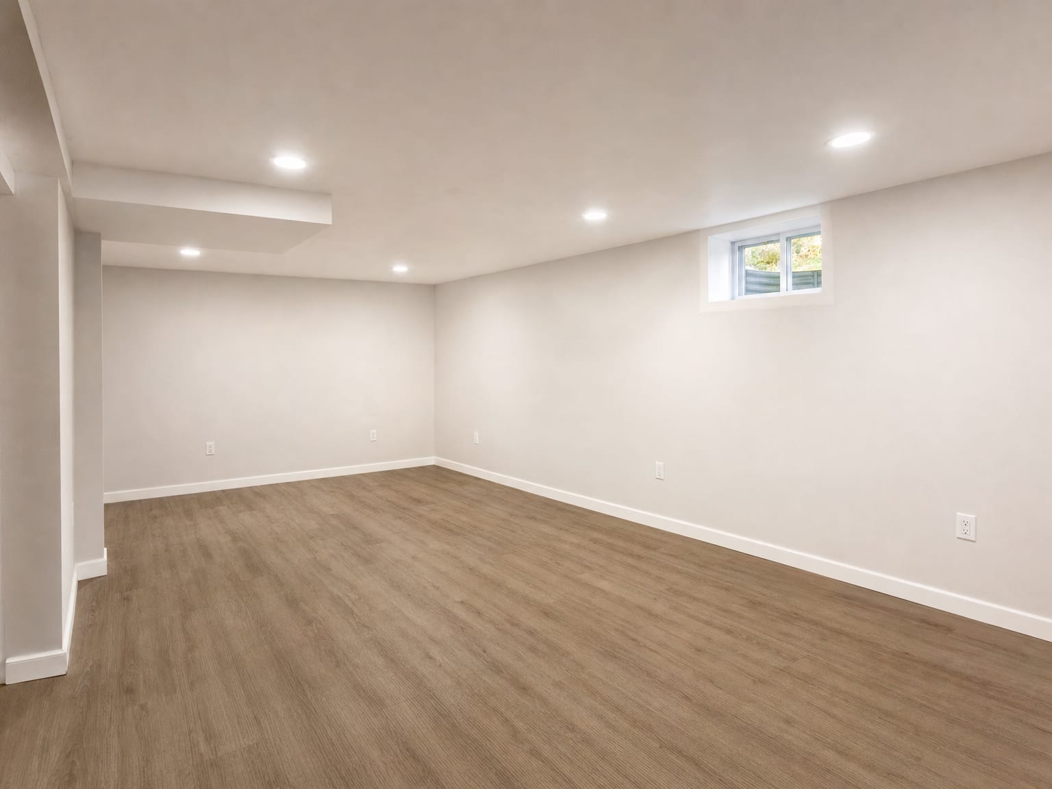Multiple axial air movers and a commercial dehumidifier arranged across a water-damaged carpeted basement room in a New Jersey home, with moisture-wicking damp patches visible on the carpet and lower walls
