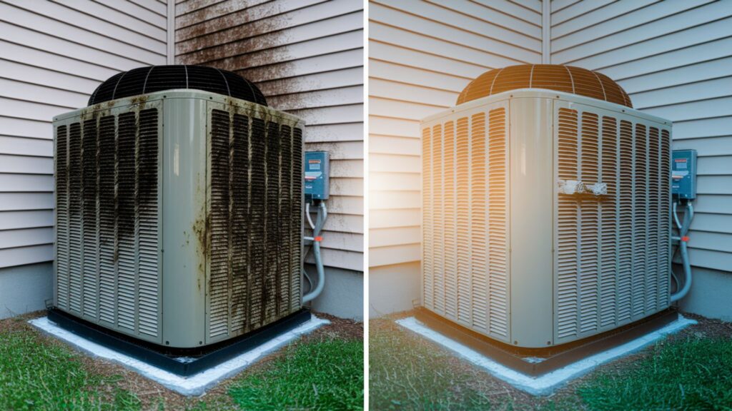 Commercial HVAC system transformation from mold-contaminated to clean, functioning condition.