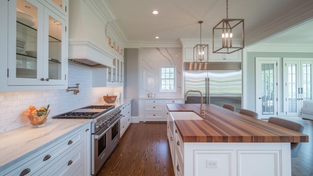 Finished luxury kitchen renovation with custom cabinets and premium appliances.