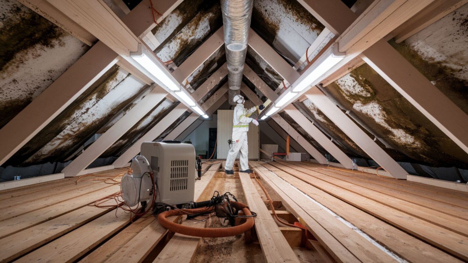 Professional mold remediation in residential attic space