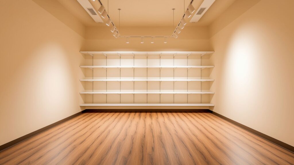 Completely restored retail store corner after professional mold remediation and reconstruction.