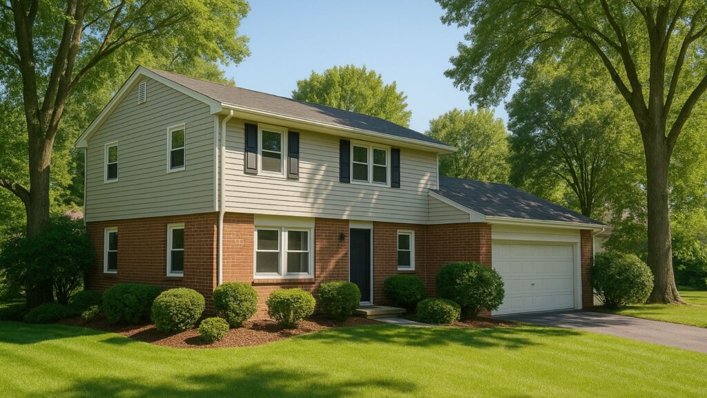 Suburban Princeton Junction home exterior with mature landscaping and mid-century architecture